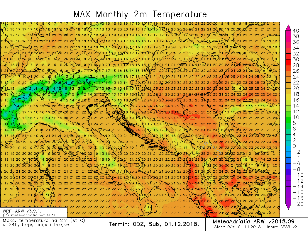 Maksimalna temperatura studeni 2018.