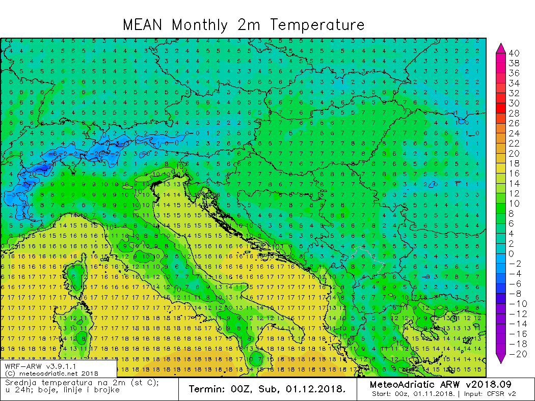 Prosječna temperatura studeni 2018.