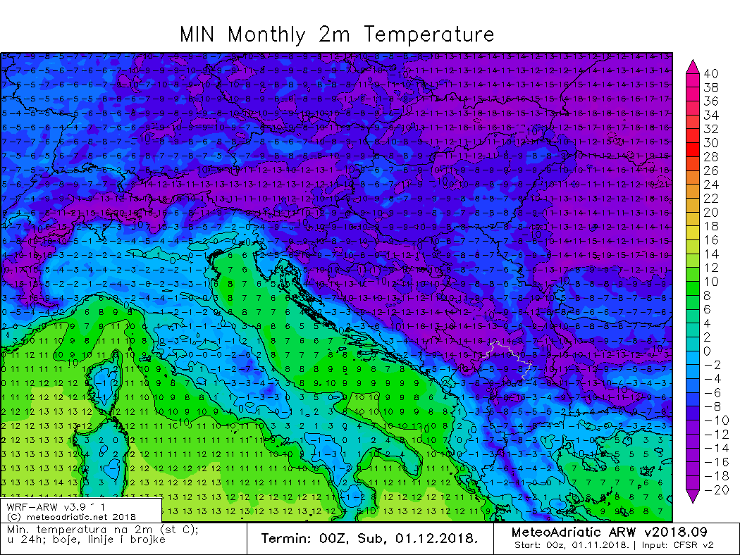 Minimalna temperatura studeni 2018.