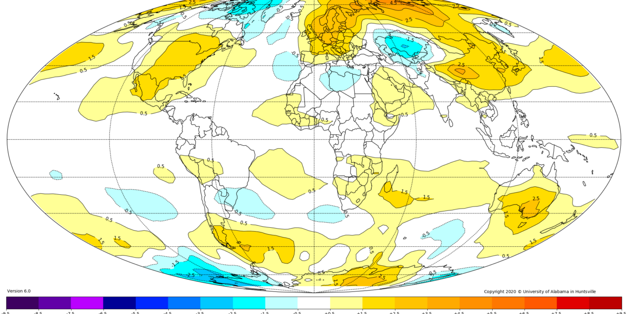 Globalna anomalija temperature (UAH, LT) za studeni 2020: +0,53°C