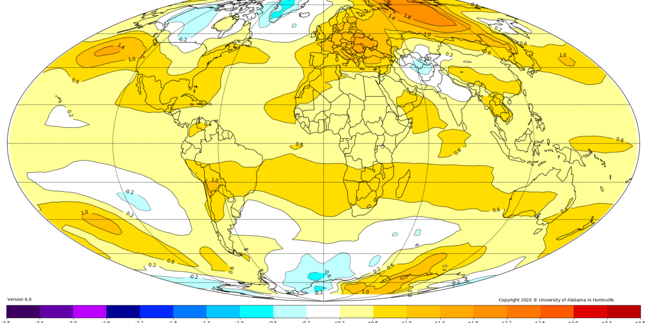Globalna anomalija temperature (UAH, LT) za prosinac 2020: +0,27°C