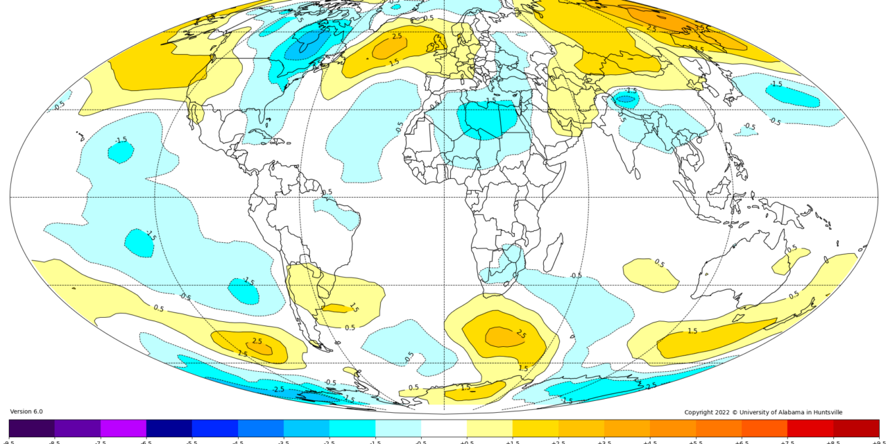 Globalna anomalija temperature (UAH, LT) za siječanj 2022: +0,03°C