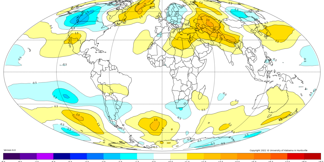 Globalna anomalija temperature (UAH, LT) za travanj 2022: +0,26°C